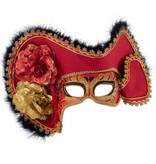 Oogmasker dames venetie rood met hoed