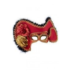 Oogmasker dames venetie rood met hoed