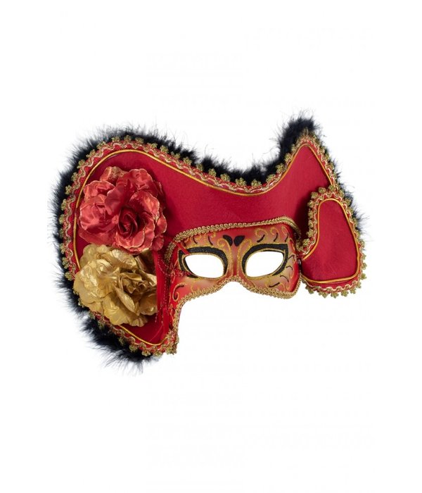 Oogmasker dames venetie rood met hoed