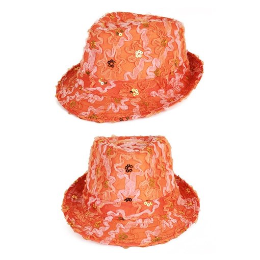 Gangsterhoedje ruche + pailletten oranje