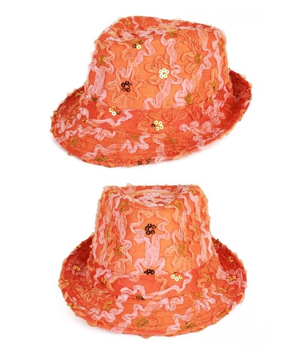 Gangsterhoedje ruche + pailletten oranje