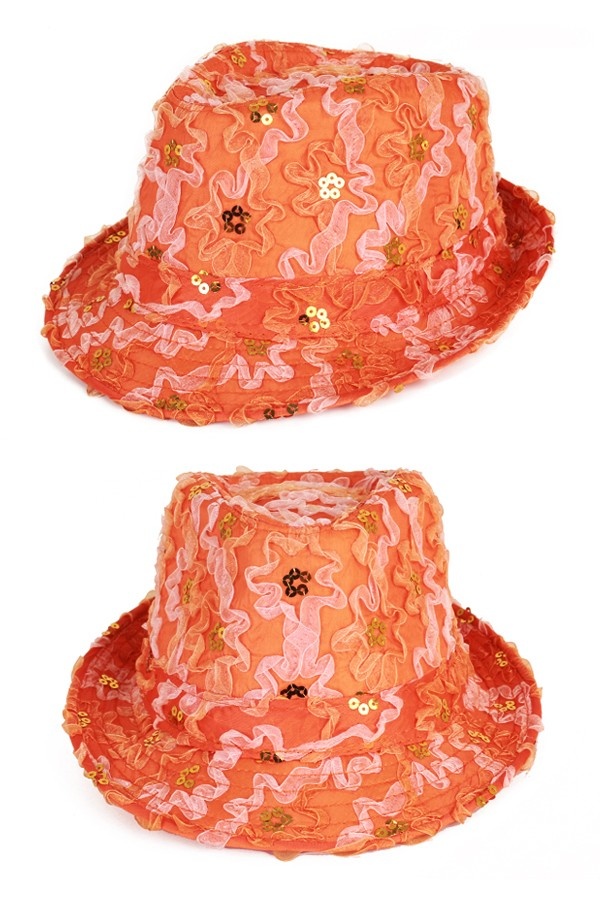 Oranje Koningsdag trilby hoedje/gleufhoed met pailletten voor dames - Gleufhoeden - Partyhoeden - Verkleed hoedjes