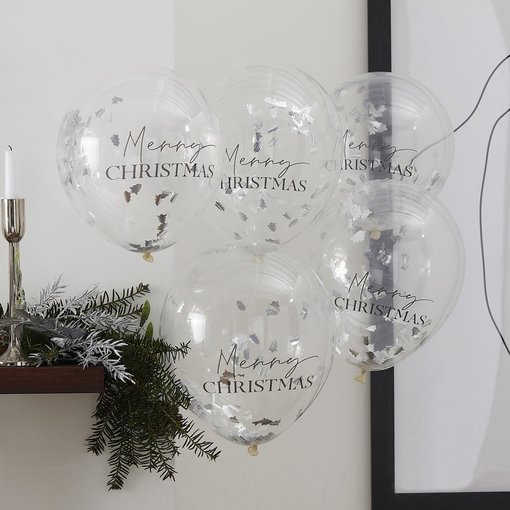 Confettiballonnen 'Merry Christmas' Zilver (5st)