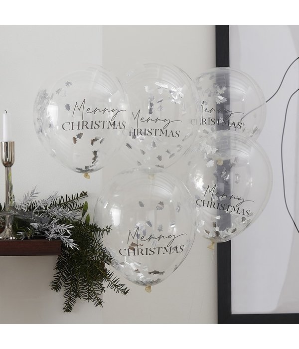 Confettiballonnen 'Merry Christmas' Zilver (5st)
