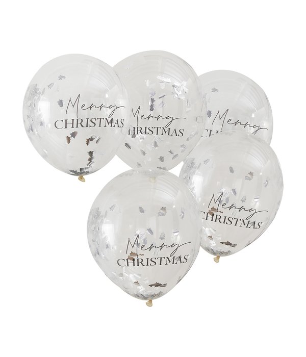 Confettiballonnen 'Merry Christmas' Zilver (5st)