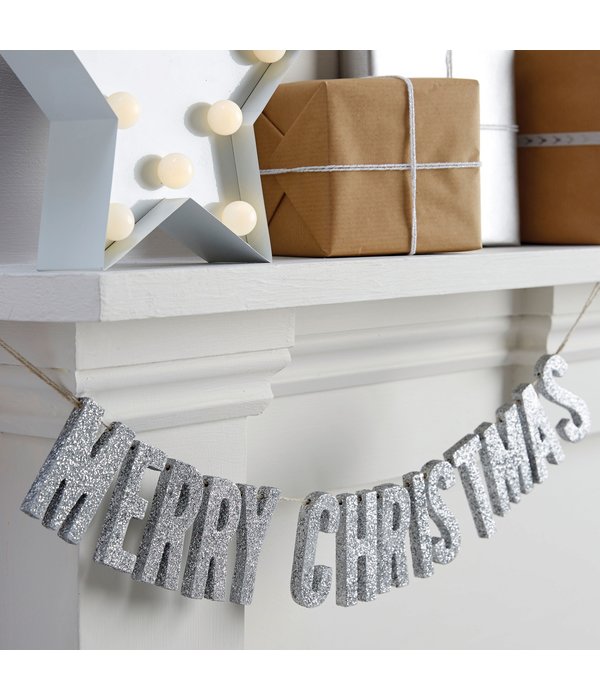 Houten Glitter Slinger Merry Christmas (70cm)