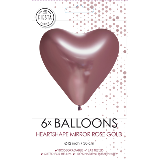 Hartjesballonnen Chrome Rosegoud 30cm (6st)