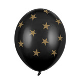 6 zwarte pastel ballonnen met gouden sterretjes