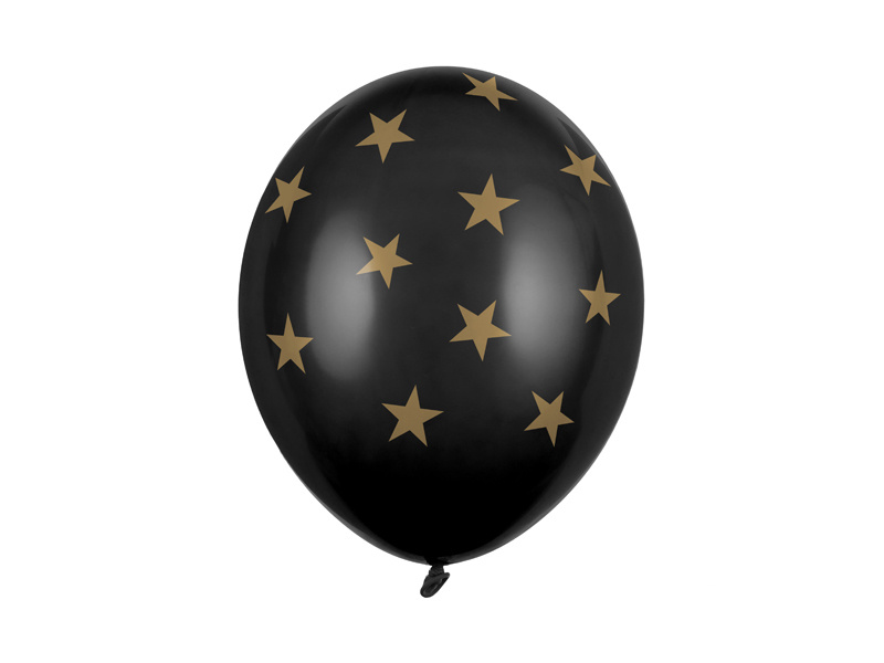 scheepsbouw Product neus 6 zwarte pastel ballonnen met gouden sterretjes - Feestbazaar.nl