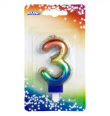 Kaarsje Regenboog Cijfer 3