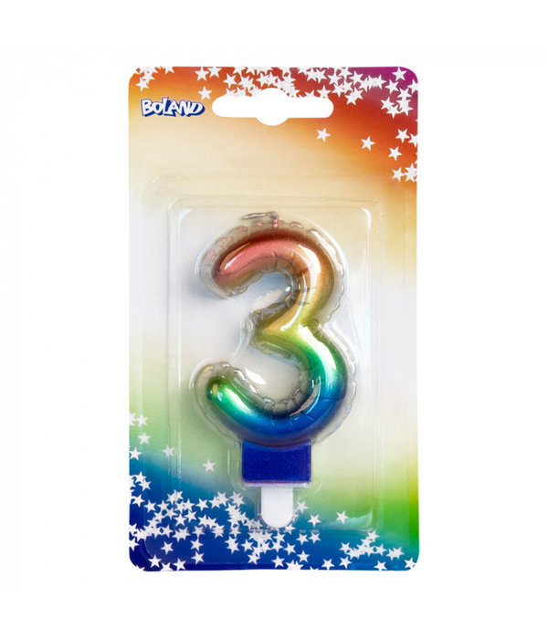 Kaarsje Regenboog Cijfer 3