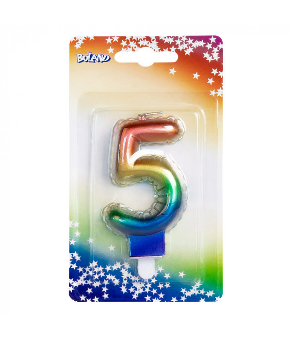 Kaarsje Regenboog Cijfer 5