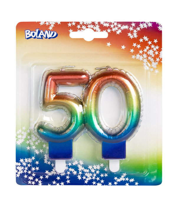 Kaarsje Regenboog Cijfer 50