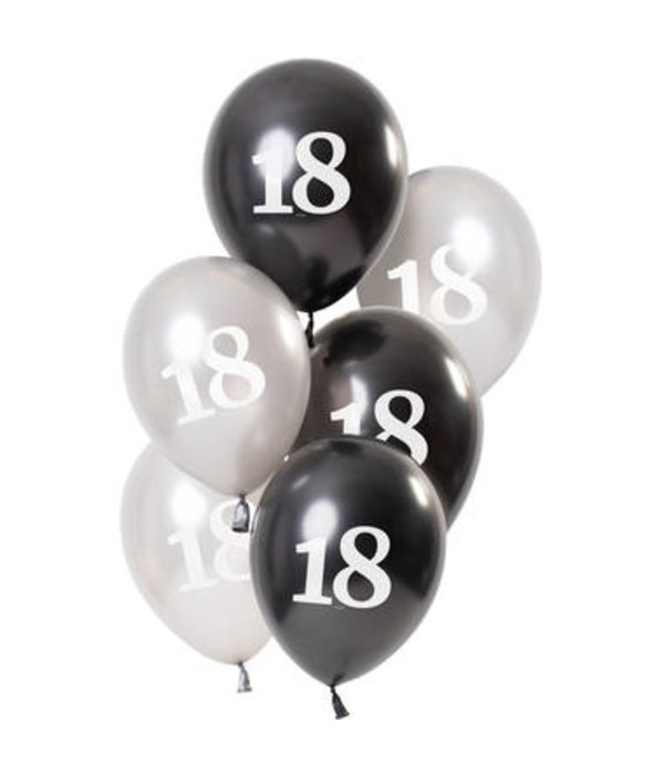 Ballonnen 18 Jaar Zwart/Zilver (6st)