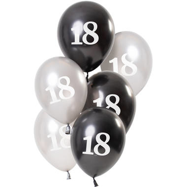 Ballonnen 18 Jaar Zwart/Zilver (6st)