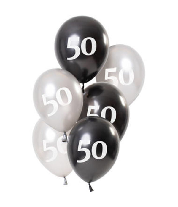 Ballonnen 50 Jaar Zwart/Zilver (6st)