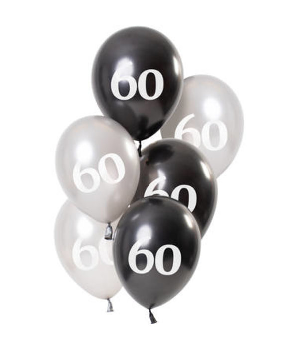 Ballonnen 60 Jaar Zwart/Zilver (6st)