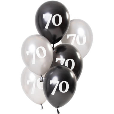 Ballonnen 70 Jaar Zwart/Zilver (6st)