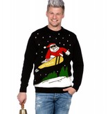 Kersttrui zwart snowboard Santa