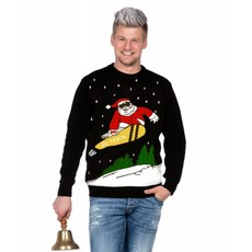 Kersttrui zwart snowboard Santa