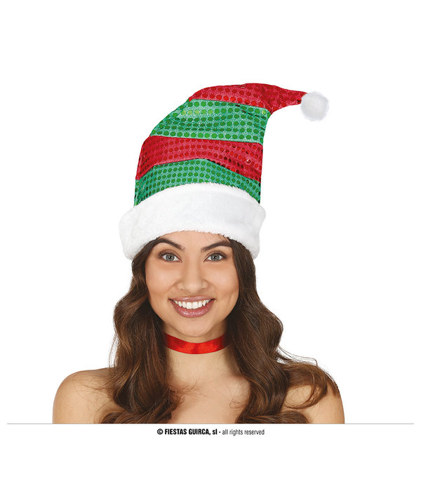 Kerstmuts Groen/Rood Pailletten