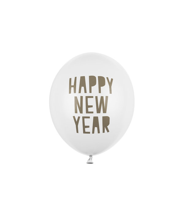 Happy New Year Ballonnen Pastel Puur Wit (6st)