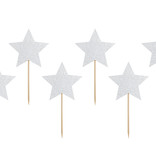 Cupcake toppers Zilveren Sterren Glitter (6st)