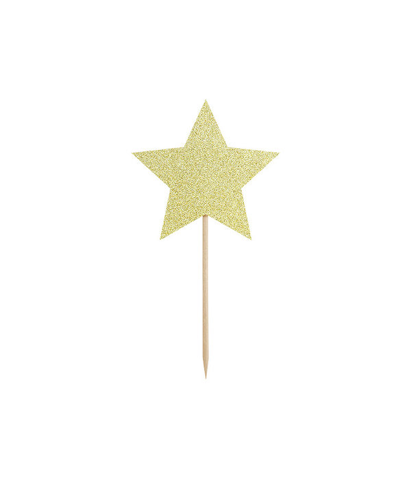 Cupcake toppers Gouden Sterren Glitter (6st)