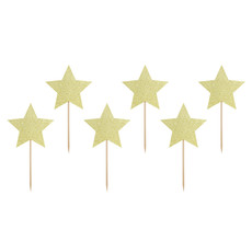 Cupcake toppers Gouden Sterren Glitter (6st)
