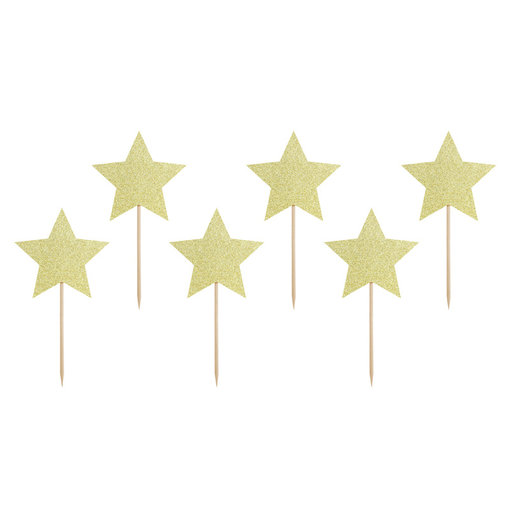 Cupcake toppers Gouden Sterren Glitter (6st)