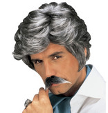 Pruik Playboy met snor grijs
