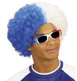 Pruik krullen blauw/wit