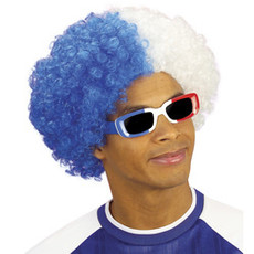 Pruik krullen blauw/wit