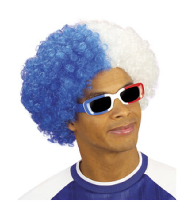 Pruik krullen blauw/wit