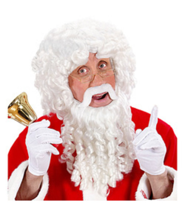 Kerstmanpruik krul met baard, snor en wenkbrauwen