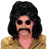 Pruik en Snor 70's zwart