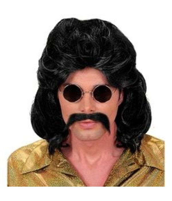 Pruik en Snor 70's zwart