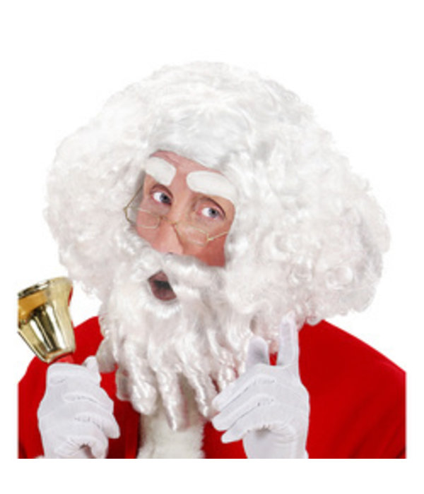 Kerstpruik krul met baard, snor en wenkbrauwen