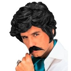 Pruik Playboy met snor zwart