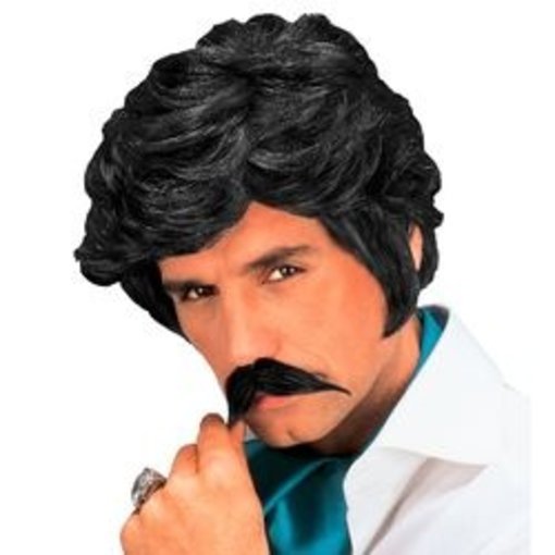 Pruik Playboy met snor zwart