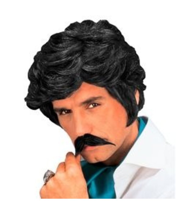 Pruik Playboy met snor zwart