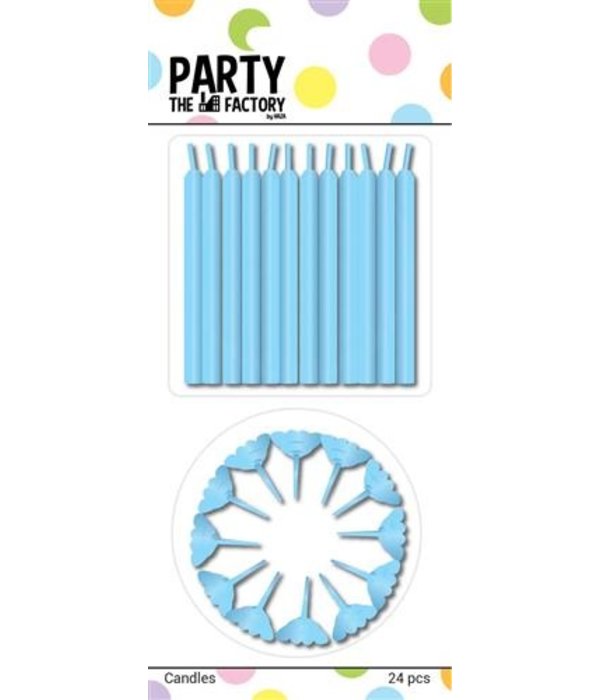 Taartkaarsjes 24 Stuks + Houders Blauw 12 Stuks