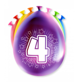 Party Ballonnen Hoera 4 Jaar - 8 Stuks