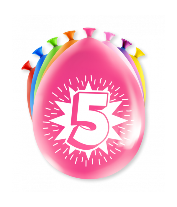 Party Ballonnen Hoera 5 Jaar - 8 Stuks