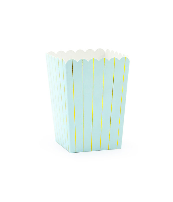 Popcornbakjes Strepen Lichtblauw/Goud (6st)