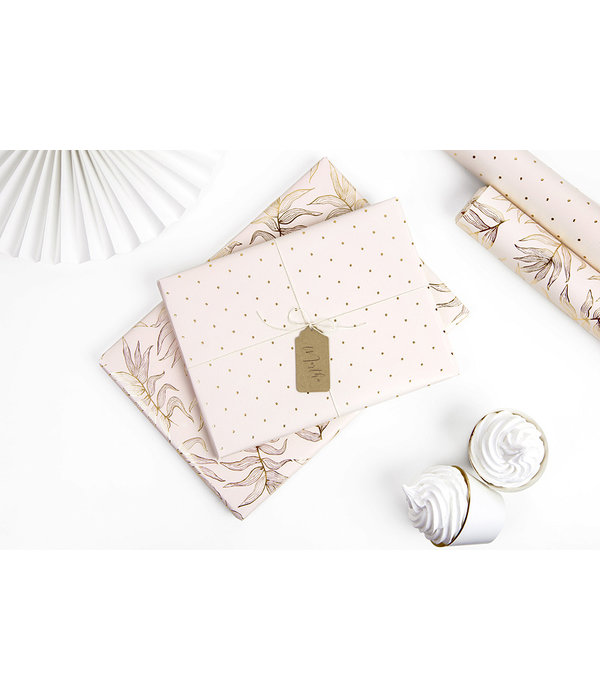 Set 2 rollen Inpakpapier Metallic Roze/Goud Bladeren en Stippen