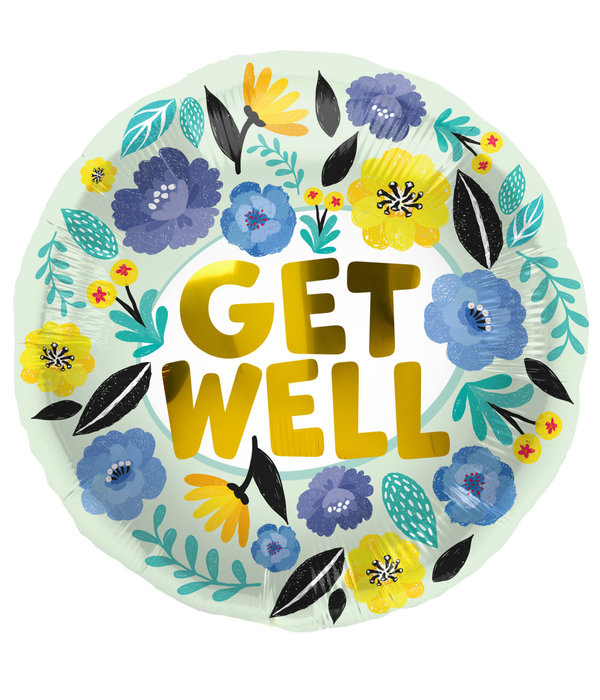 Folieballon 'Get Well' Bloemen (45cm)