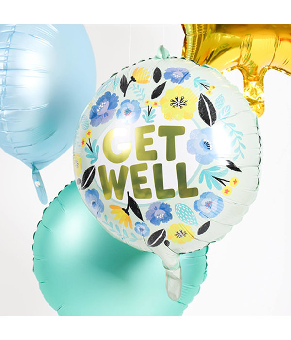 Folieballon 'Get Well' Bloemen (45cm)