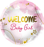 Folieballon 'Welcome Baby Girl' Roze (45cm)