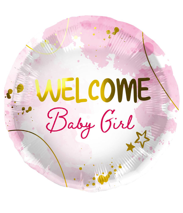 Folieballon 'Welcome Baby Girl' Roze (45cm)